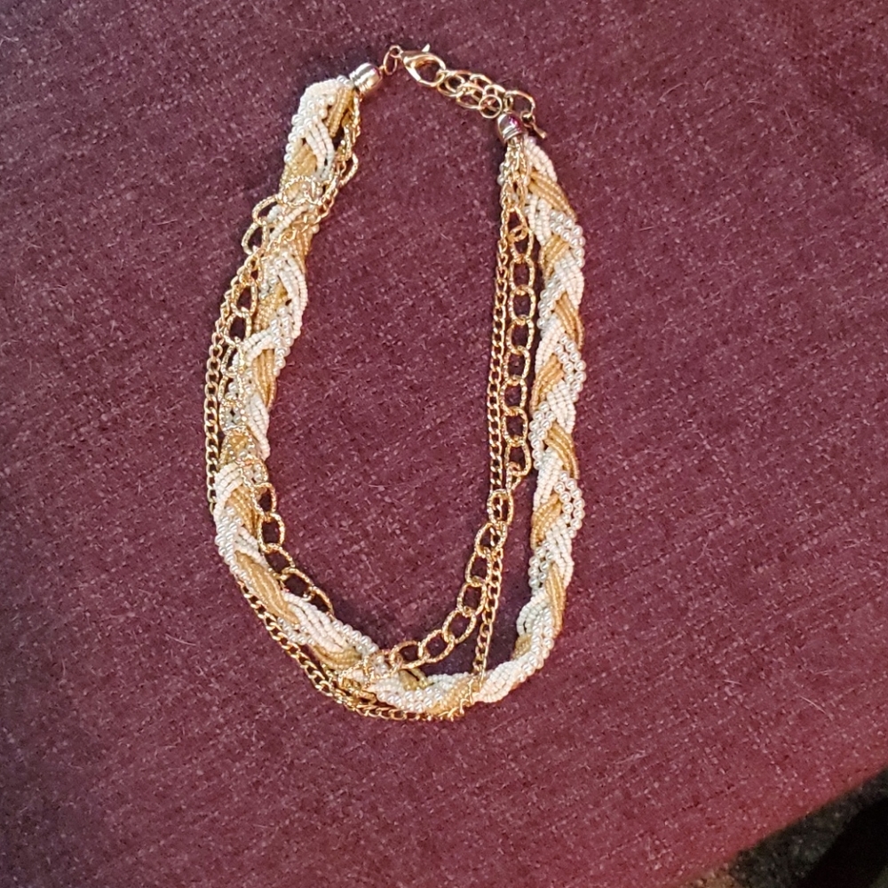White and Gold Multi Stand Necklace
